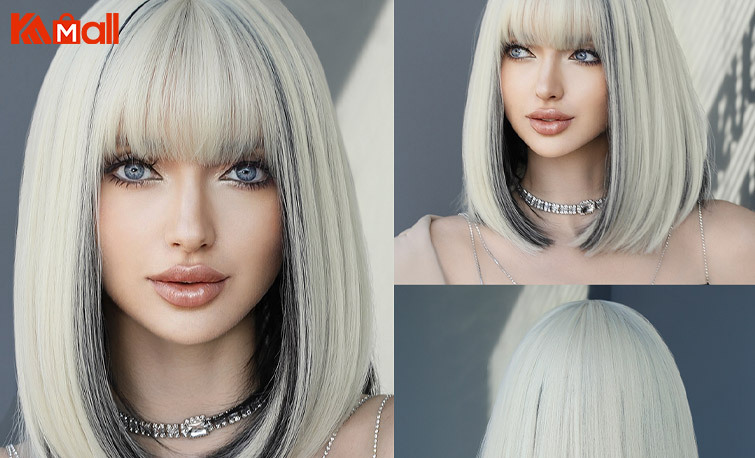 gray bobo short synthetic lace front wig